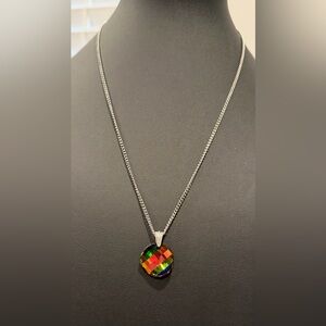 Elegant Silver Necklace with Multicolor Pendant